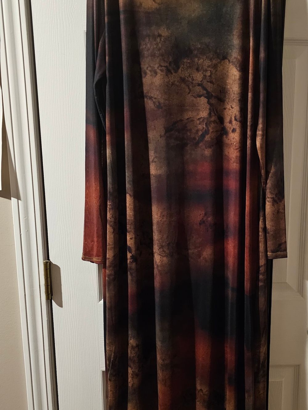 Reba Marble-Print Midi Dress in Brown, Black and Rust